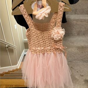 Handmade Pink Crochet Dress with Tulle Skirt